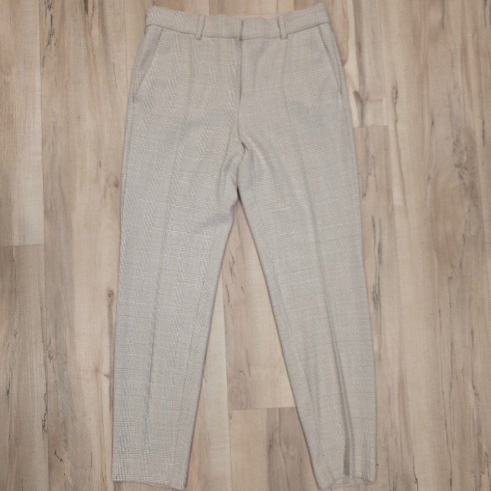 HM Beige Glen Plaid Ankle Dress Pants Trousers Size 10 Office Professional